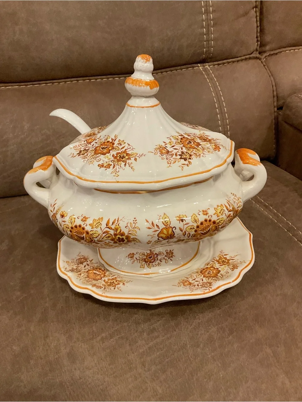 Vintage Brown Japanese Porcelain Soup Bowl